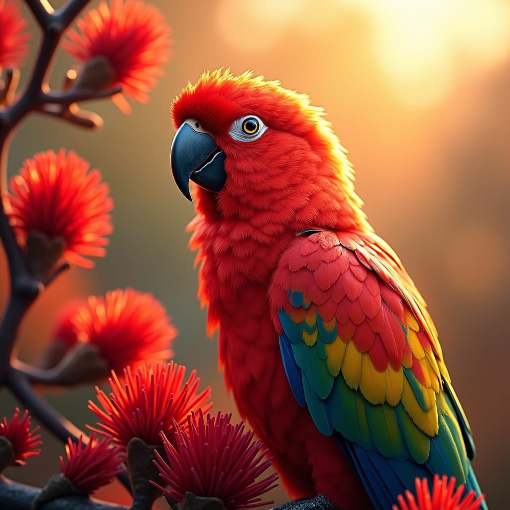 Rosella Parrot in Bottlebrush, Hyperrealistic Australian Por...