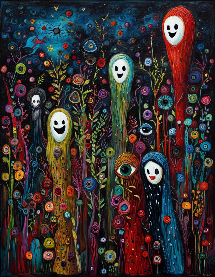 Luminous Ghost in Sinister Art-Brut Illustration