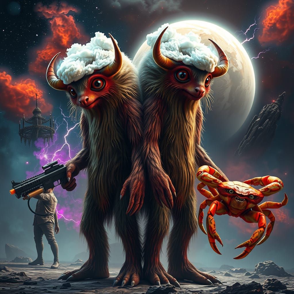 Eerie Titan Twins with Nebulous Background in 8k