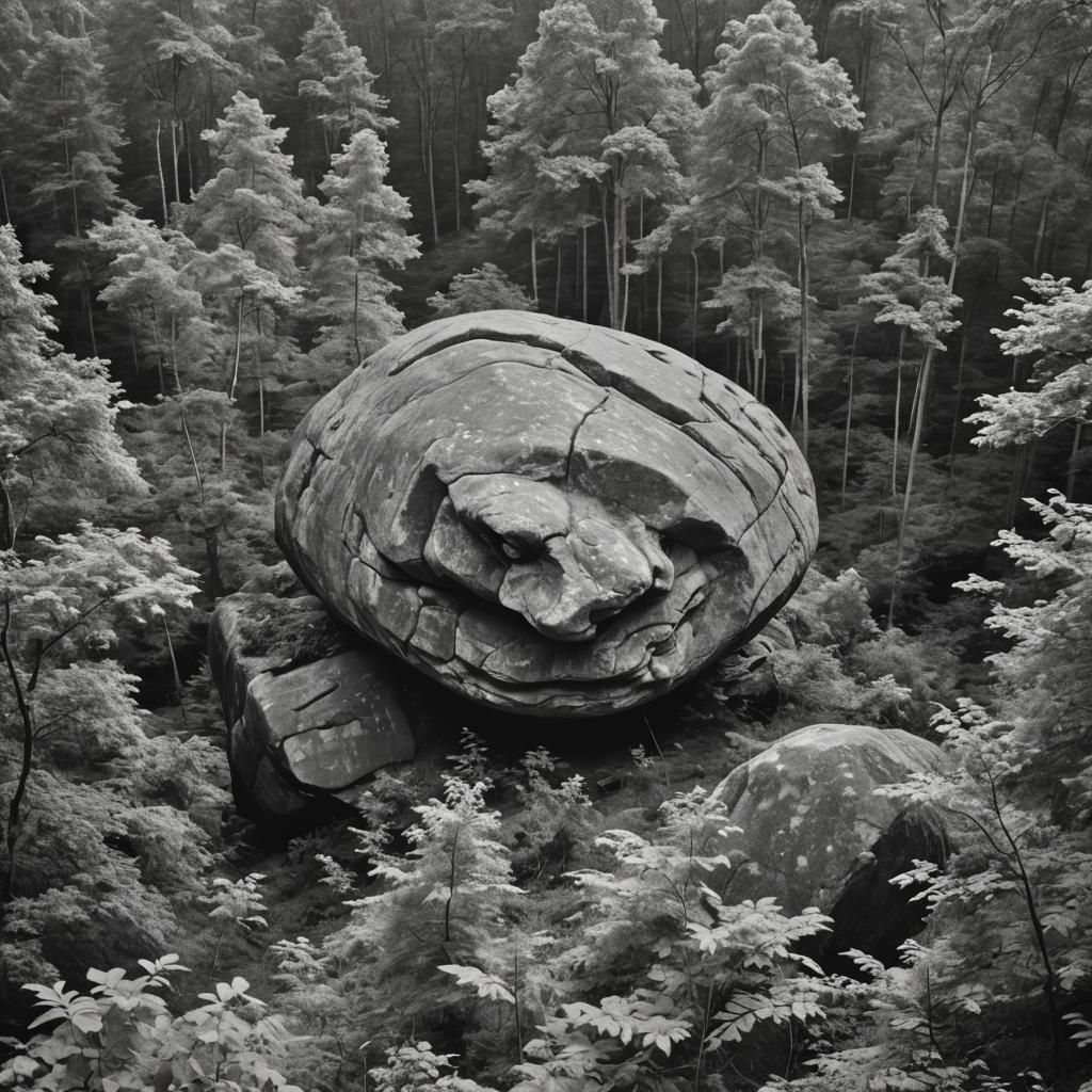 Monochrome Snakehead Rock Formation in Forest