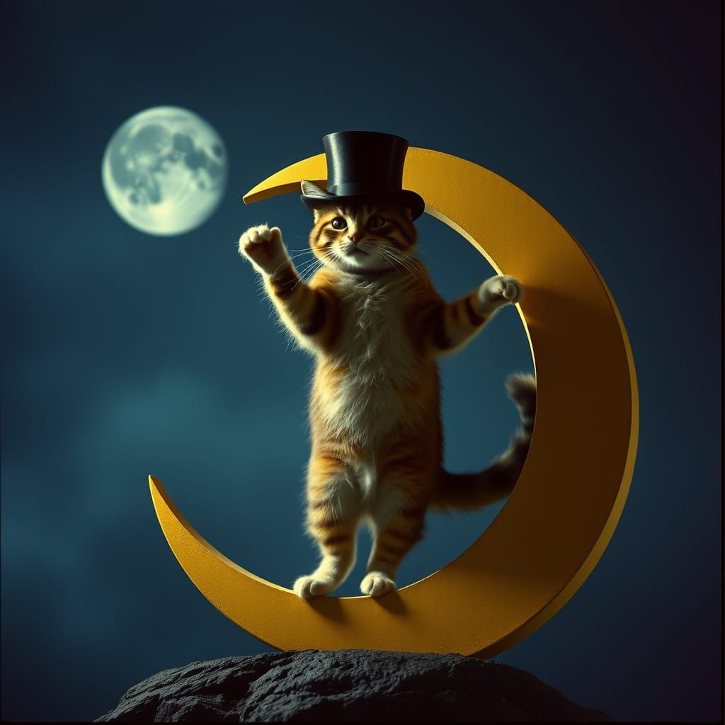 Feline Crescent Moon Virtuoso in Cinematic Grandeur