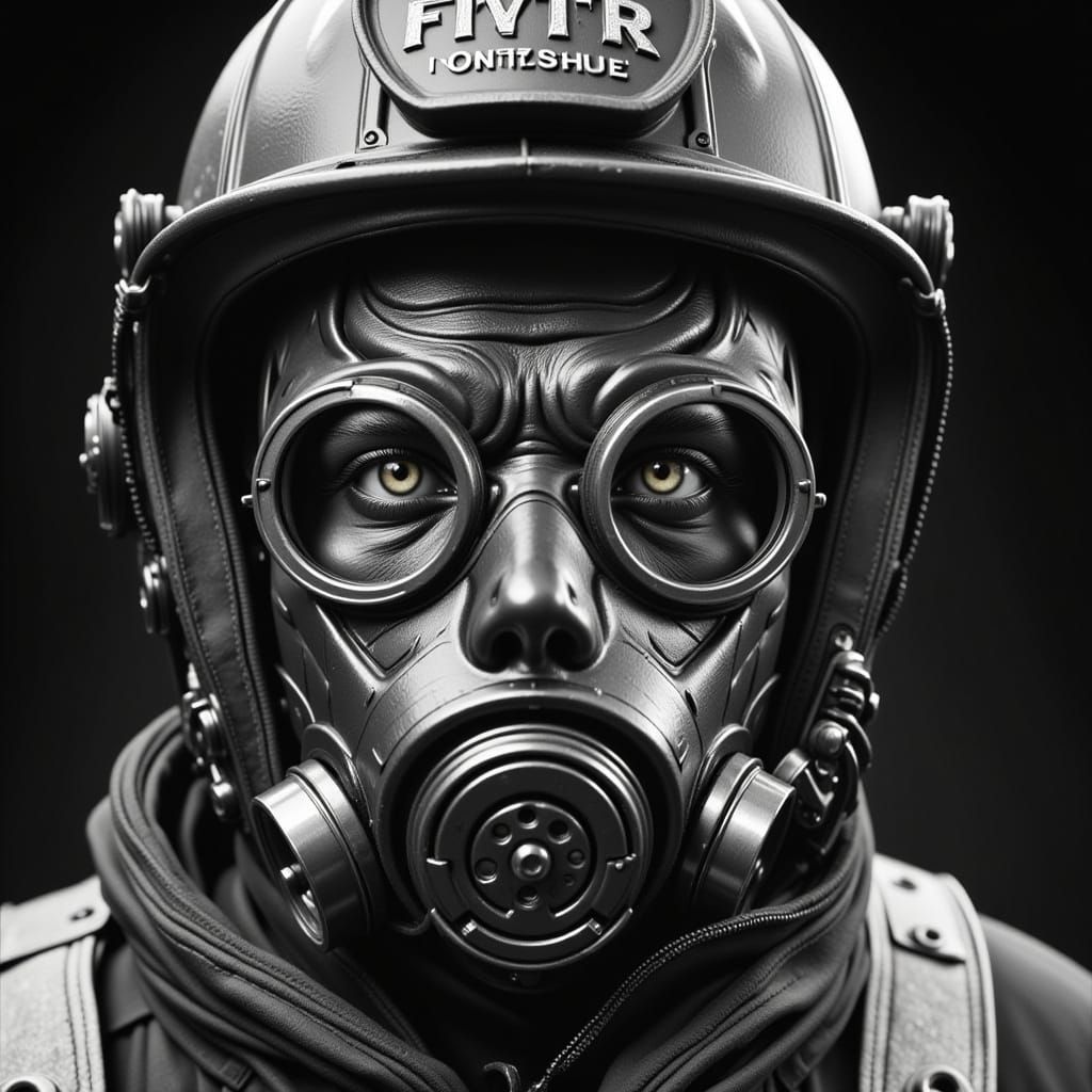 Firefighter in Mask: Hyper-Detailed Graphite Sketch