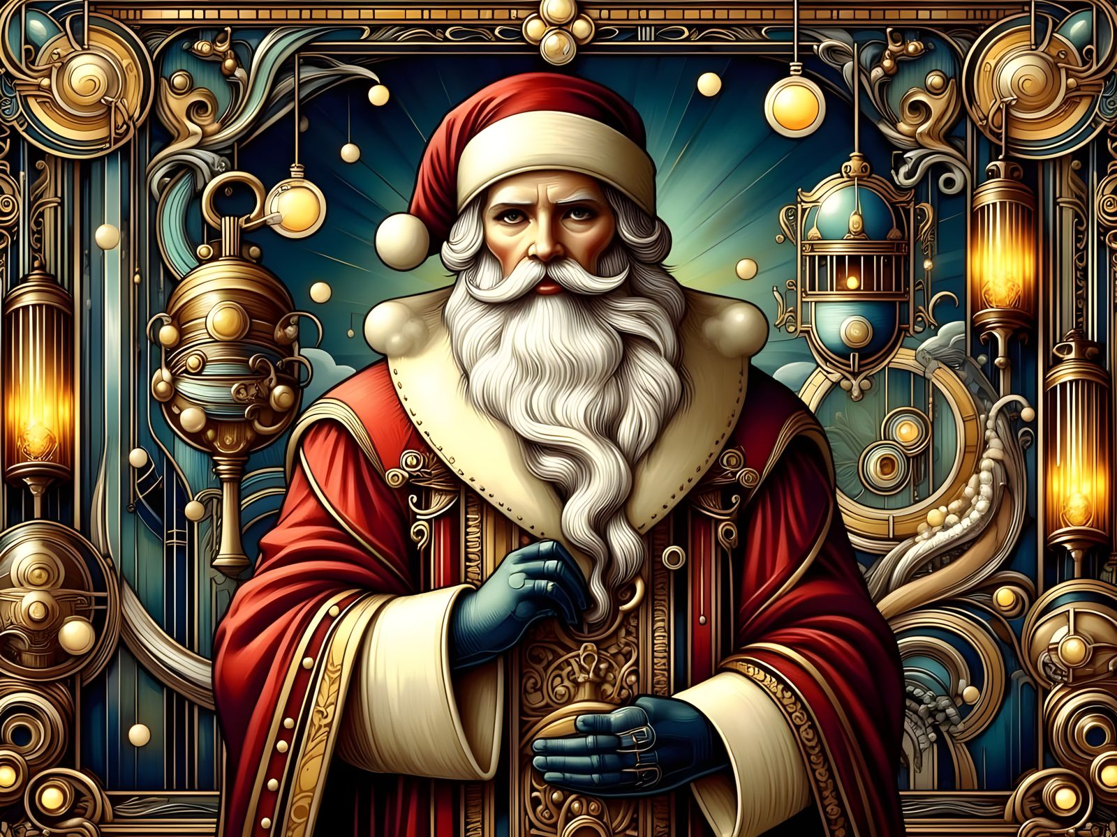 Nefarious steampunk Santa art deco nouveau