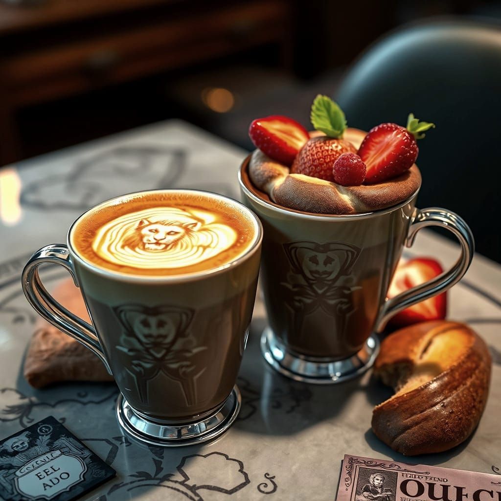 Lion Latte Art on Exotic Breads, Detailed Matte Painting