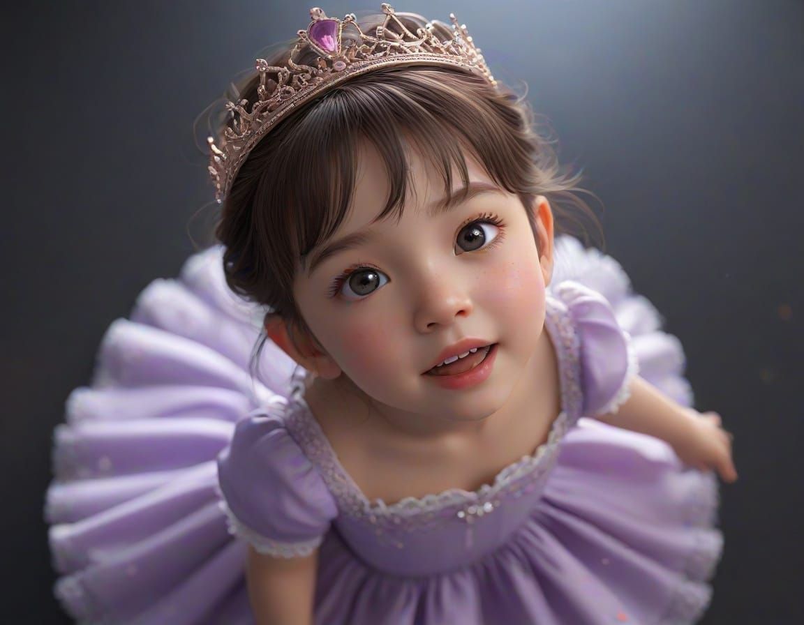 Adorable Princess with Joyful Expression in Detailed Filigre...
