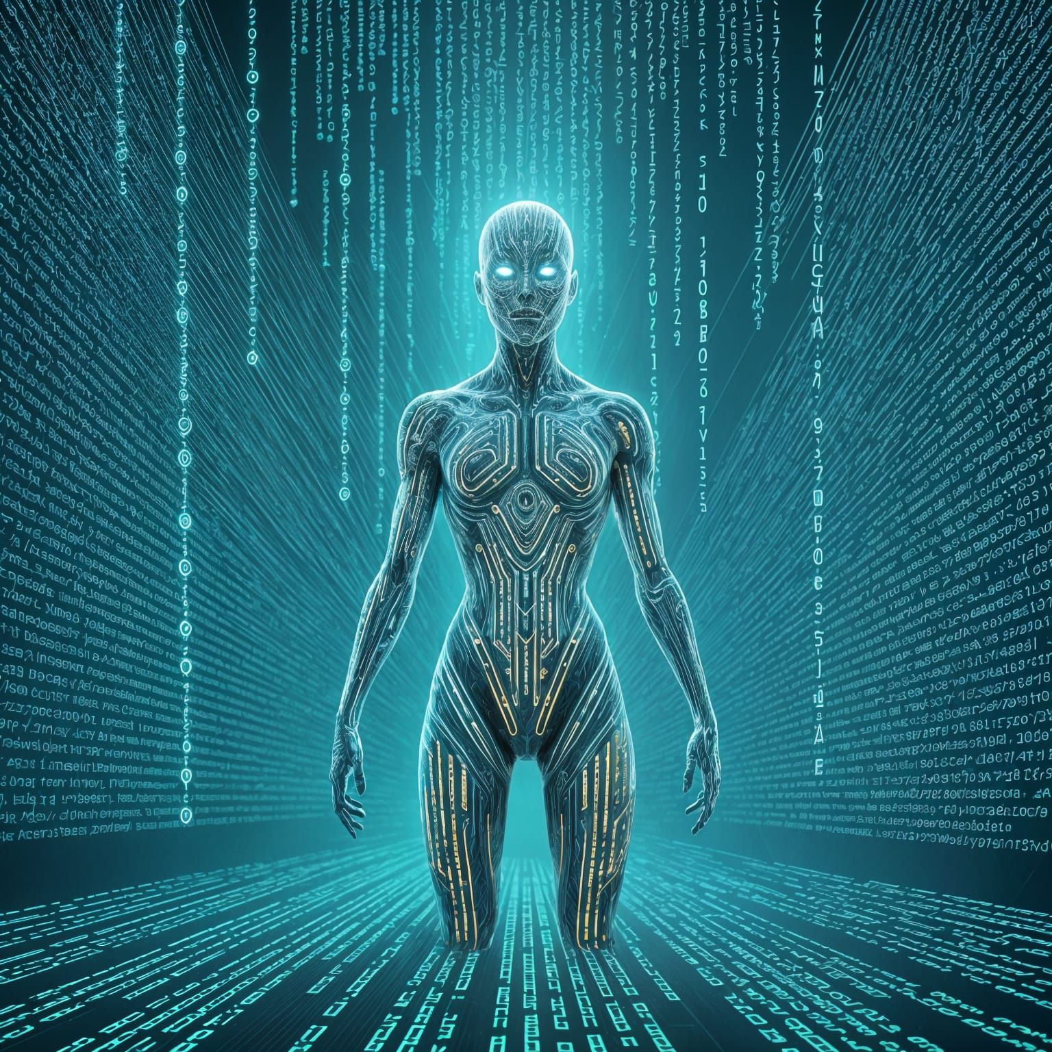 Digital Creature with Glowing Code Skin