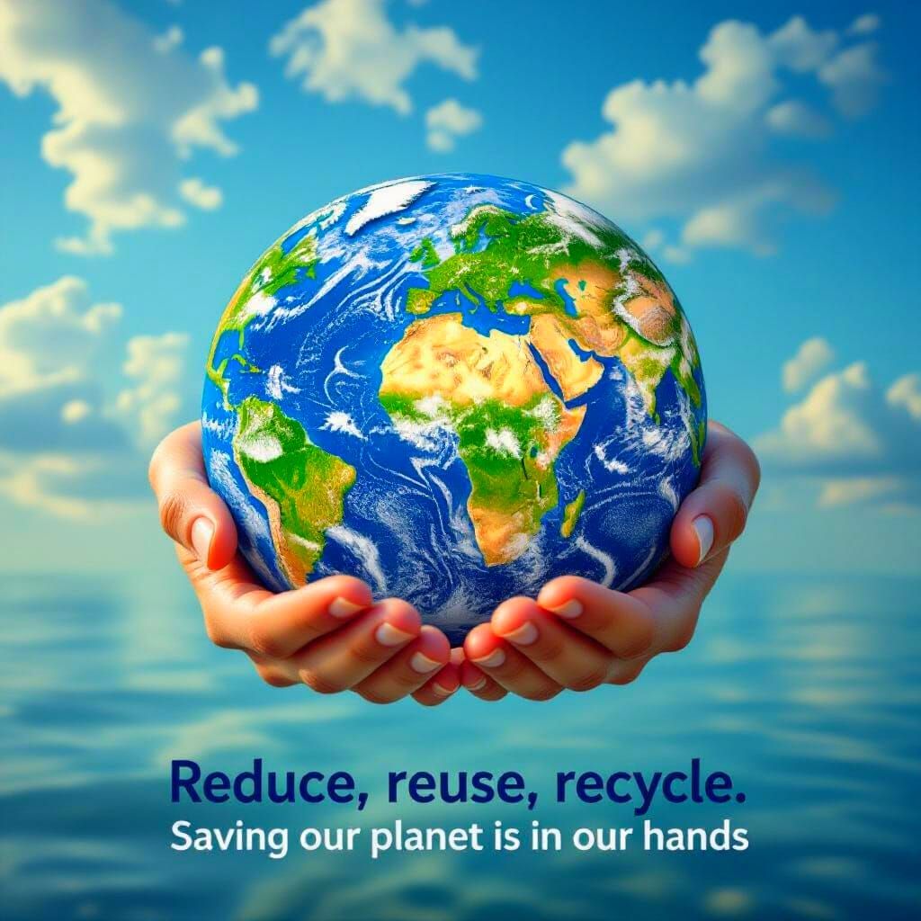 Hands Cradling Earth with Recycling Message