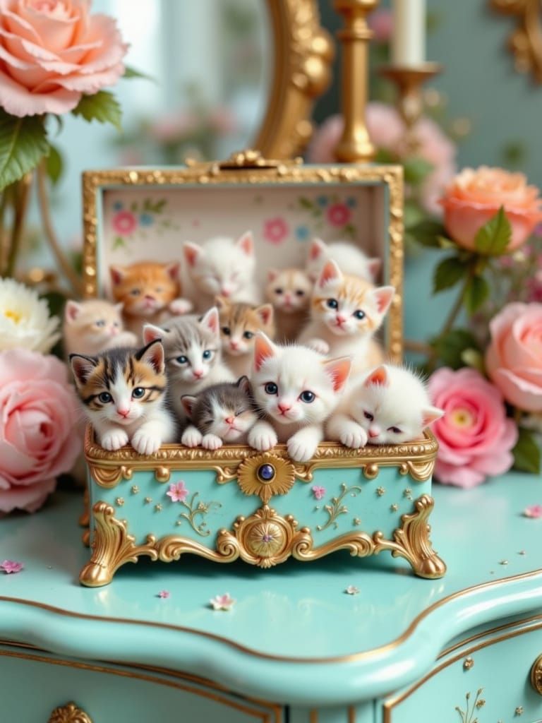 Whimsical Kittens in Ornate Chocolate Box