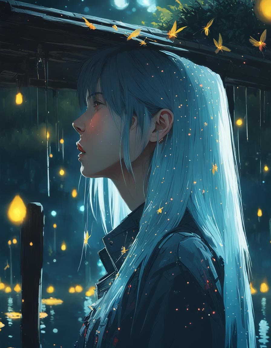 Fireflies by Lake: Digital Illustration in 8K
