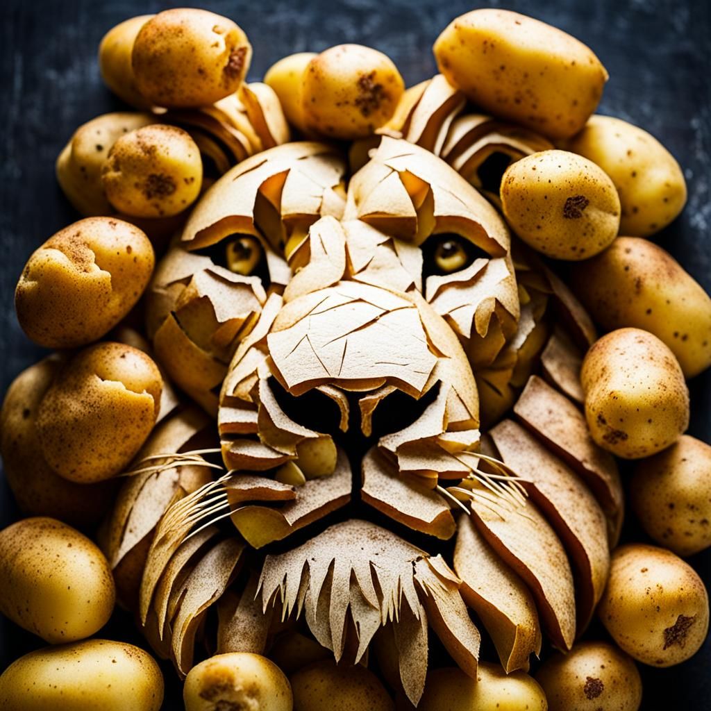 A lion made of potatoes