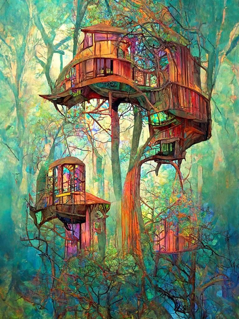 Enchanted Forest Treehouse: Digital Illustration