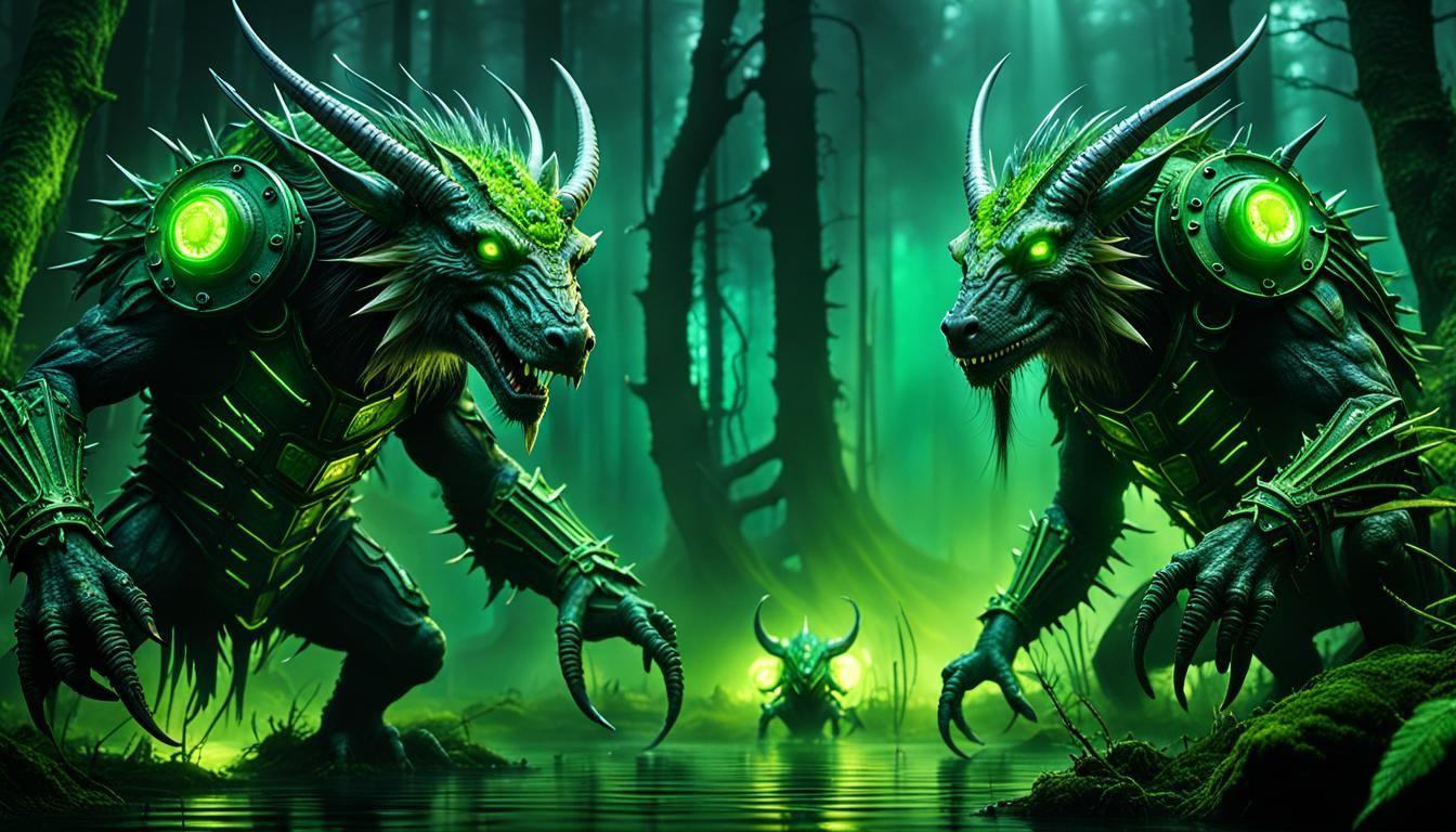 Energized Norse Creatures in a Dark Swamp