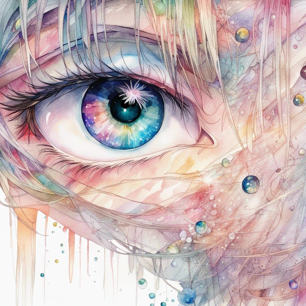 Rainbow Anime Eye in Watercolor Style