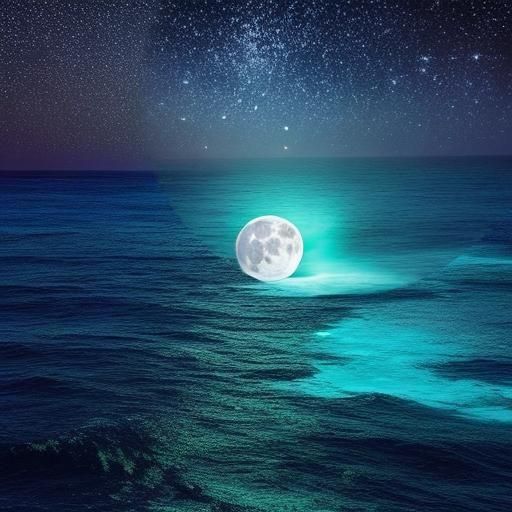 Bioluminescent Ocean Waves Under Velvet Night Sky