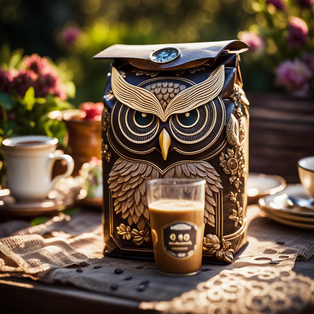 Vintage Coffee Packaging Featuring Grumpy Owl