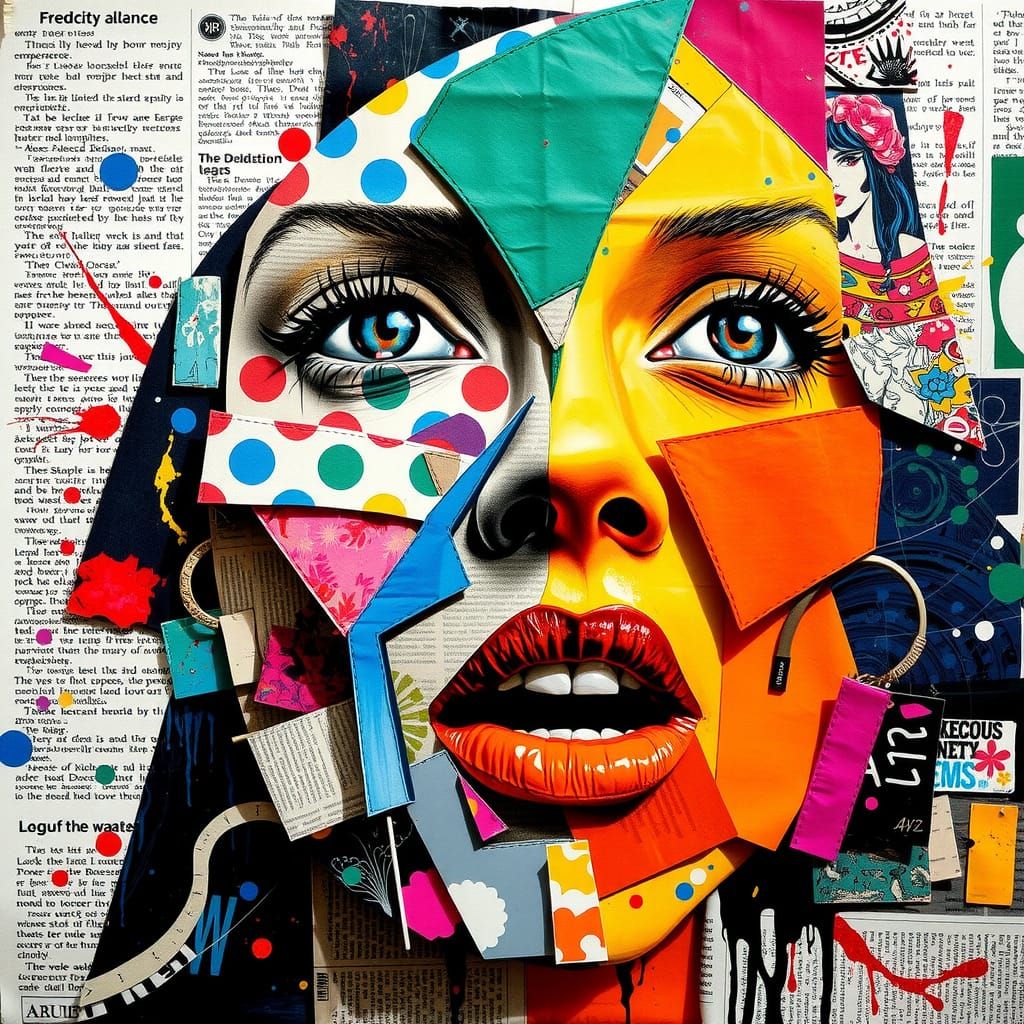 Collage Face Art: Newspaper, Paint, Fabric & Shapes