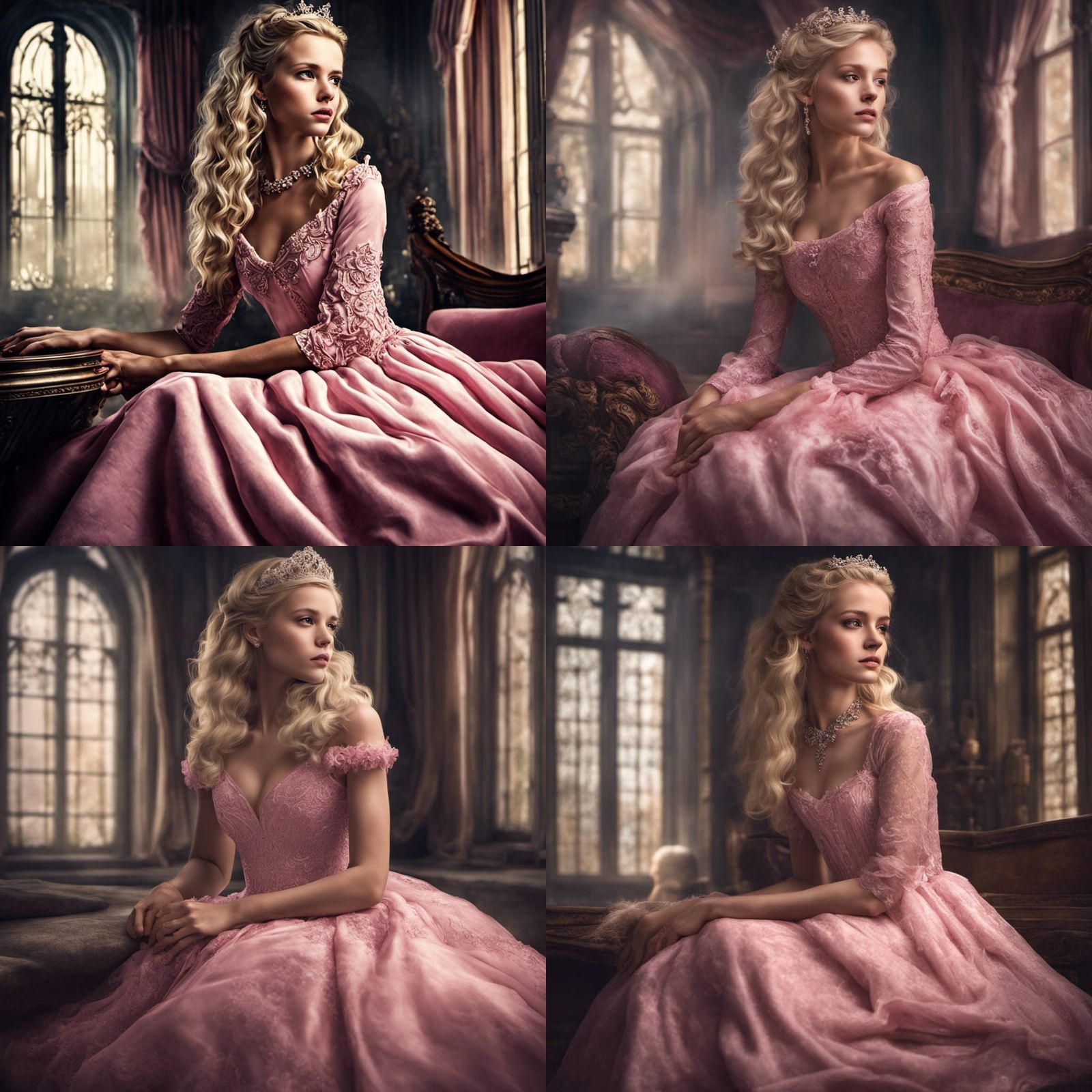 Hyperrealistic Princess in Pink Gown, Detailed HDR Portrait