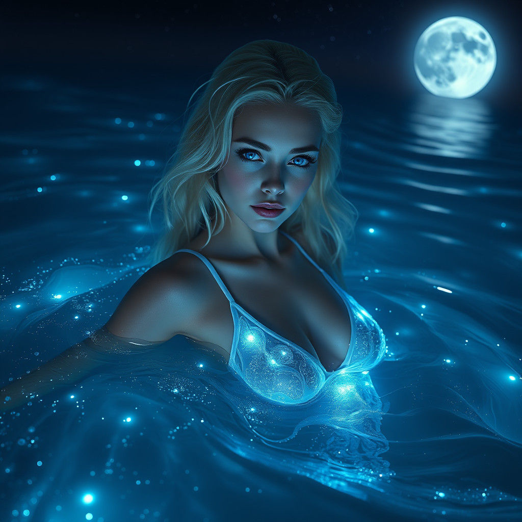 Bioluminescent Ocean Goddess in a Dreamlike Matte Painting