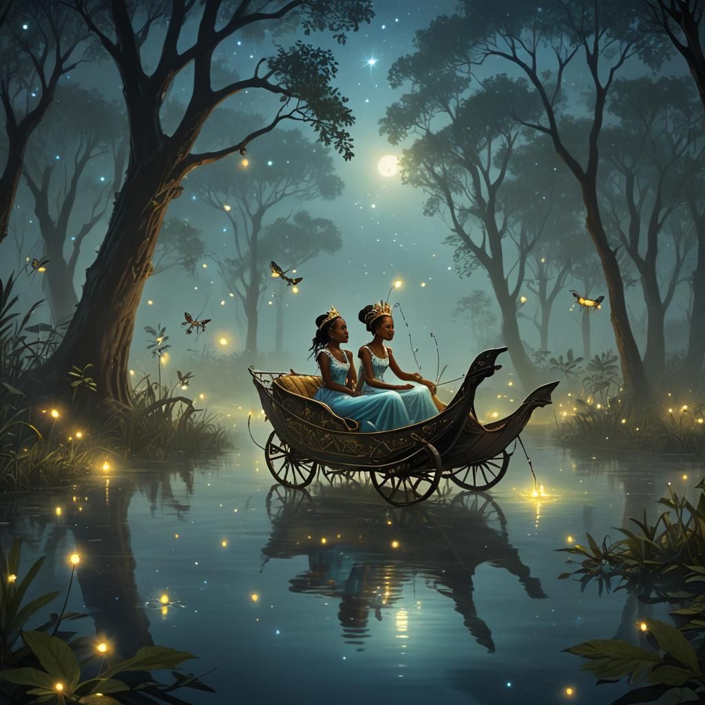African Princess in Firefly Chariot at Night