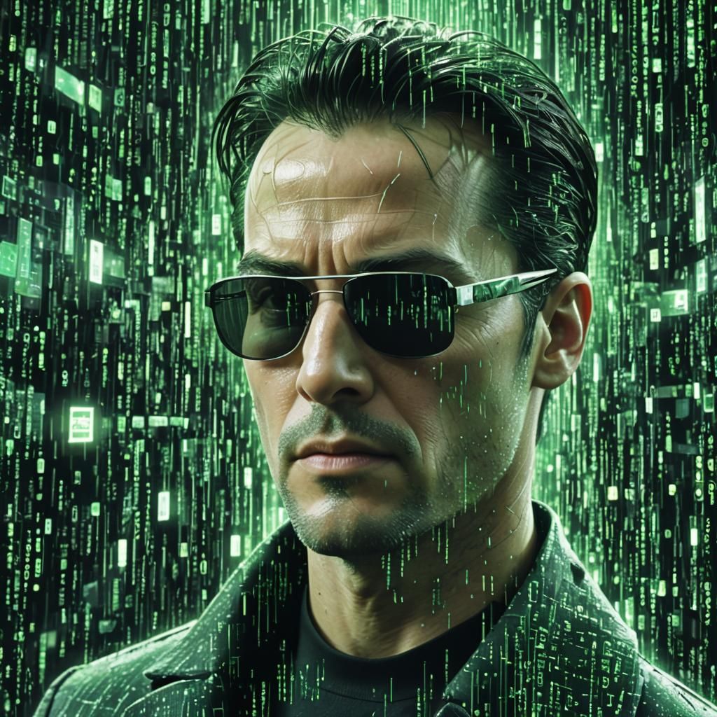 Neo in The Matrix Code Stream: Cosmic Illustration