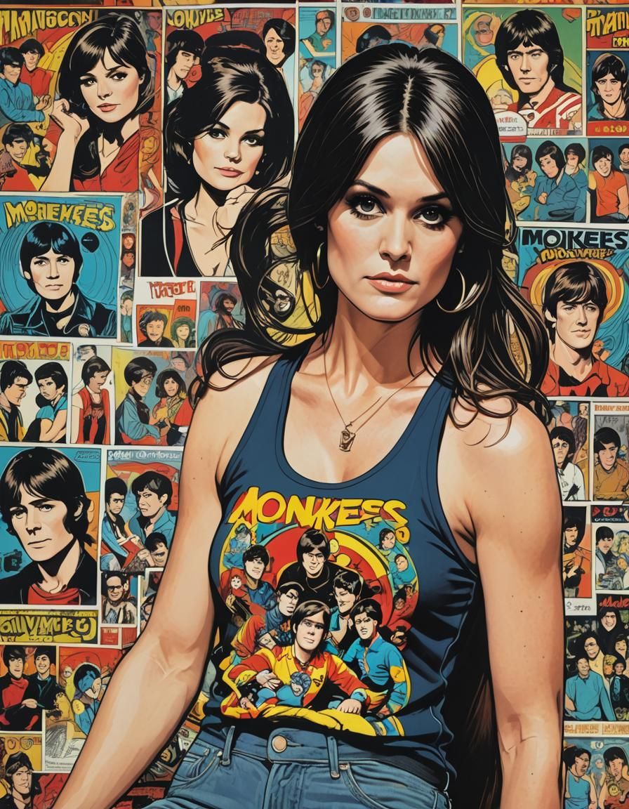 Comic Book Style Woman Gazing at Pop Art Poster