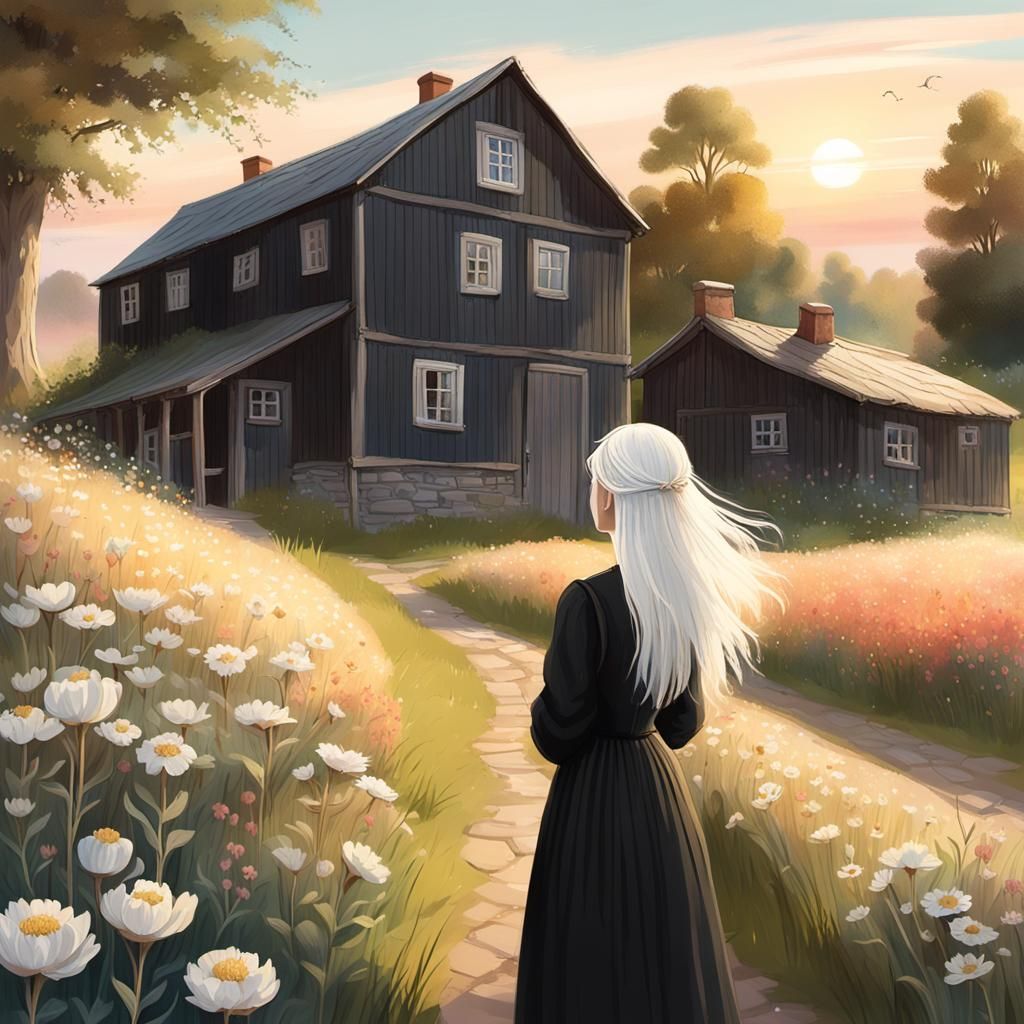 Idyllic Swedish Farm Village in Whimsical Watercolor