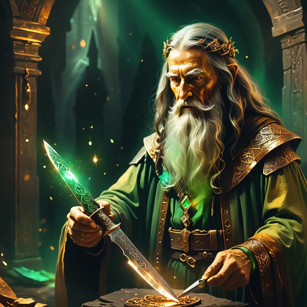 Wizard's Enchanted Knife: A Mystical Fantasy Illustration