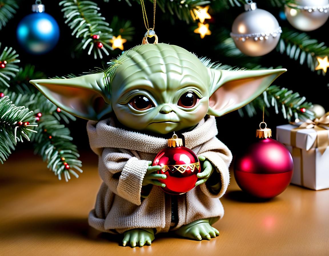 Baby Yoda with Christmas Ornament