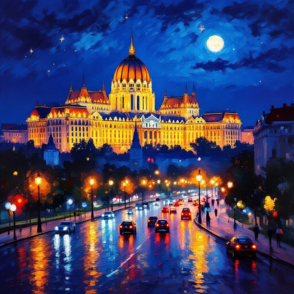 Bucharest at Night: Palace of Parliament Illuminated