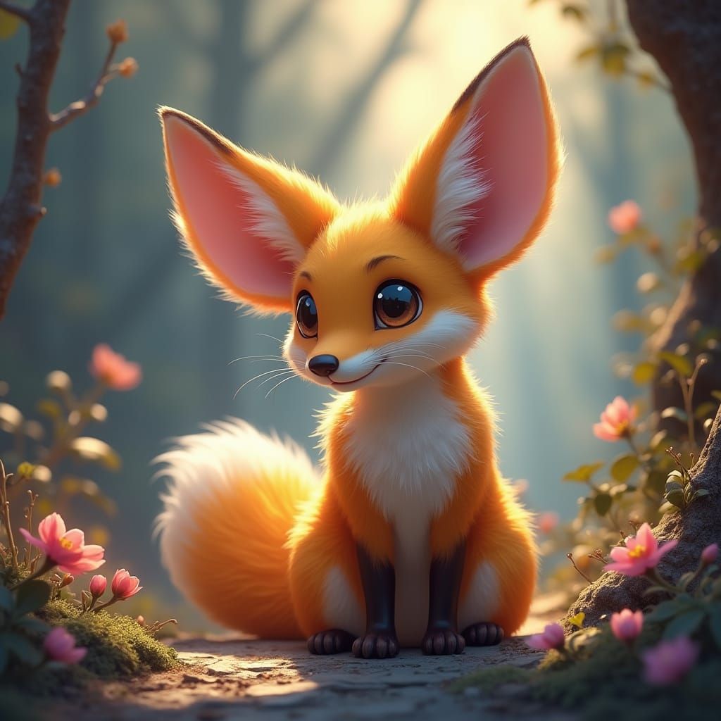 Dreamlike Fennec Fox and Chinchilla Hybrid in Matte Painting...