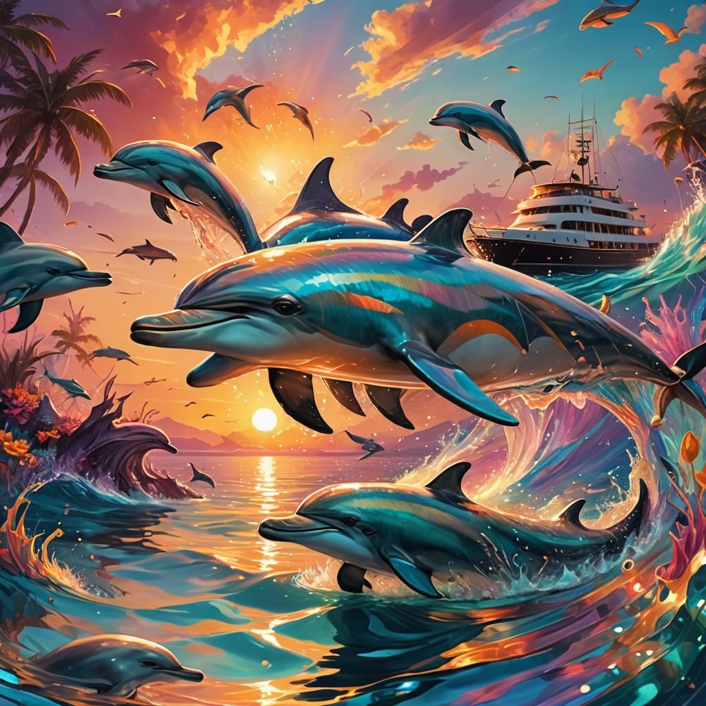Dolphins in Crystal Water: Vibrant Digital Art