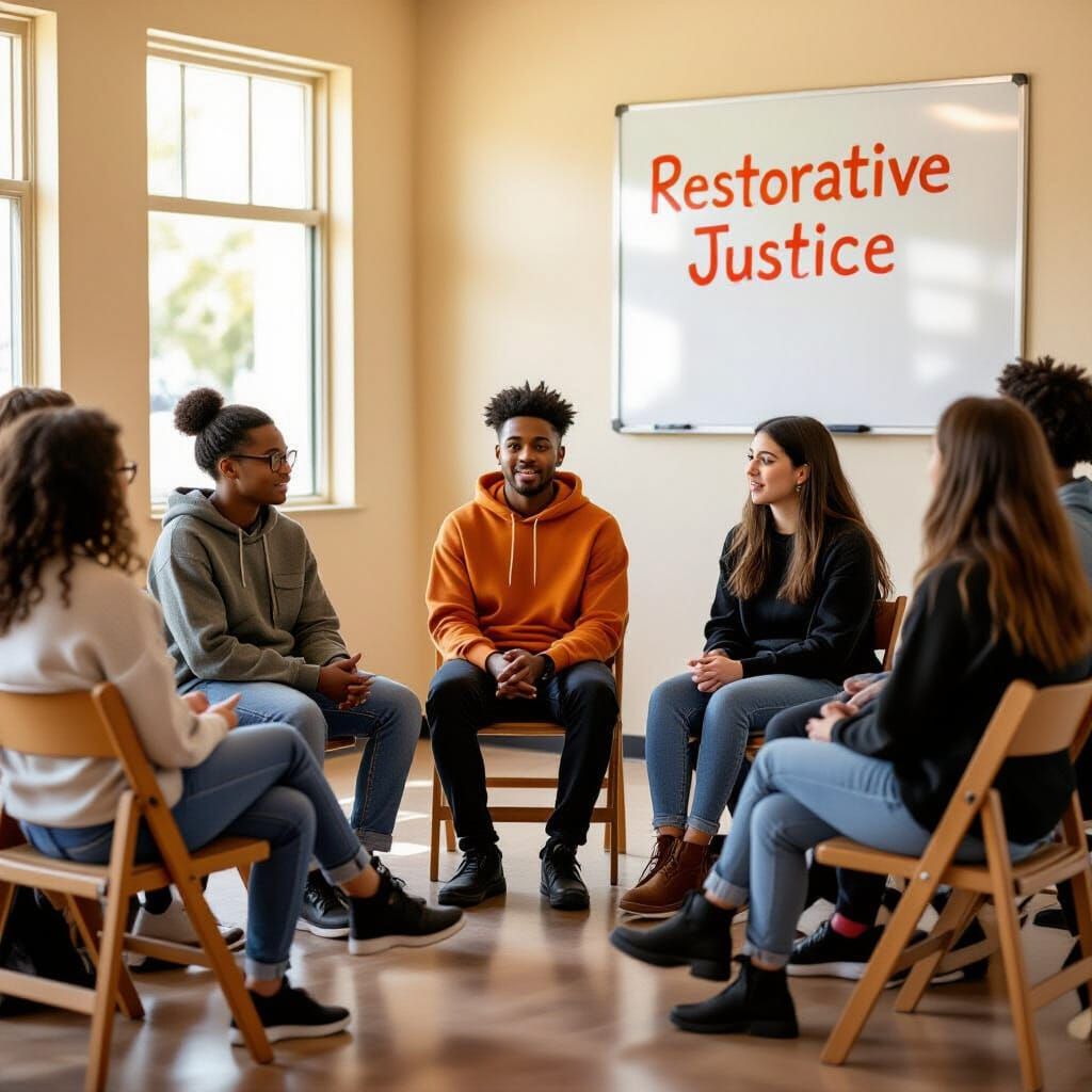 Teenagers in Restorative Justice Circle, Soft Lighting