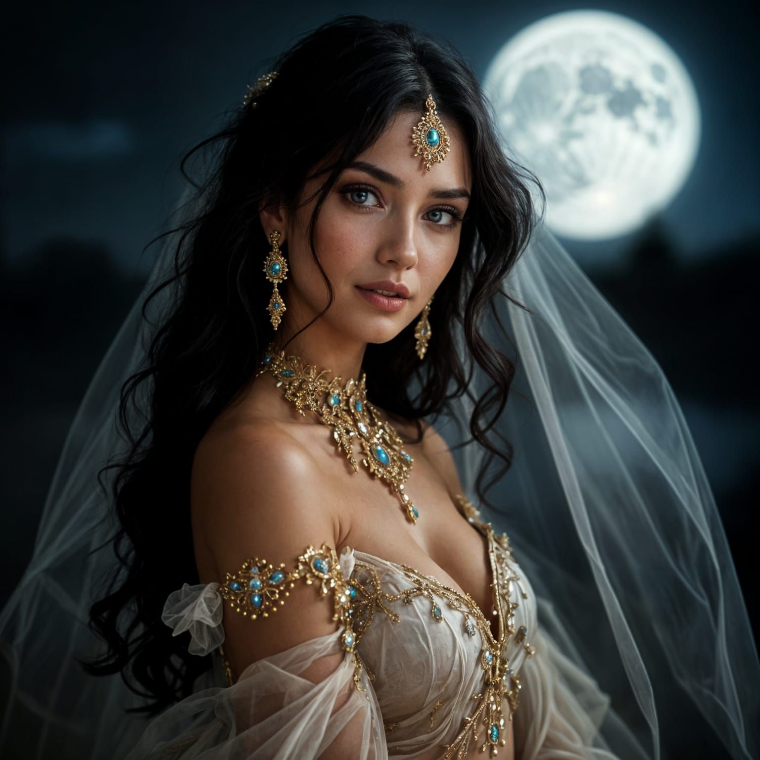 Moonlit Beauty in Elegant Attire