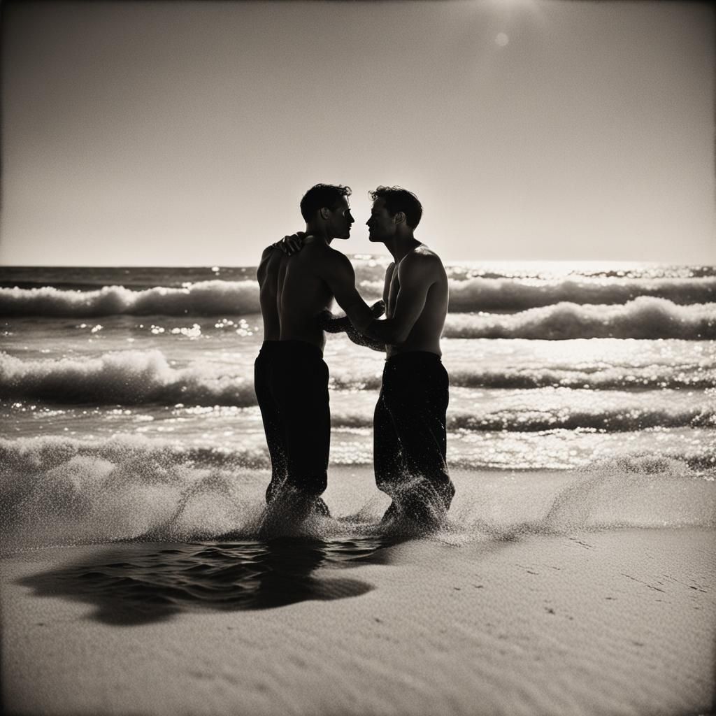 Sultry Beach Romance in Classic Film Noir Style