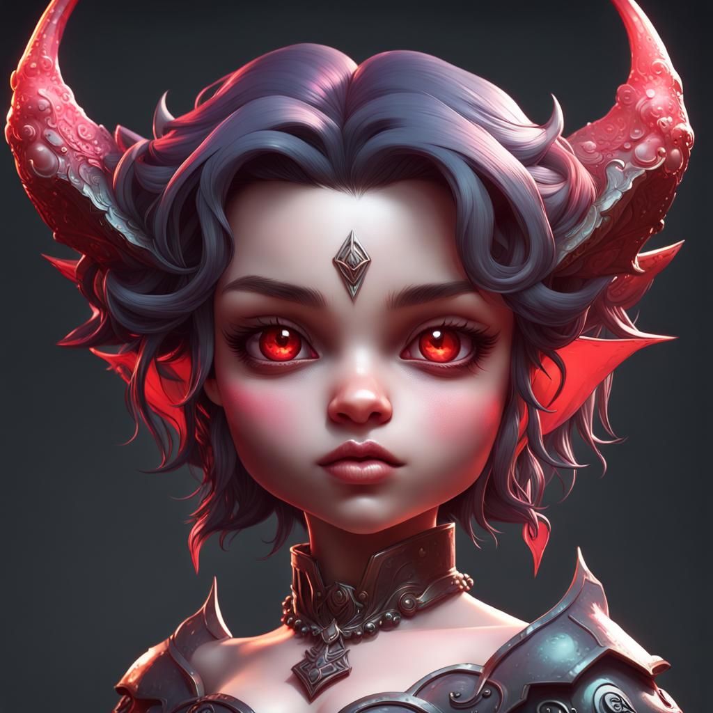 Chibi Demon Princess Portrait: Hyperdetailed Concept Art