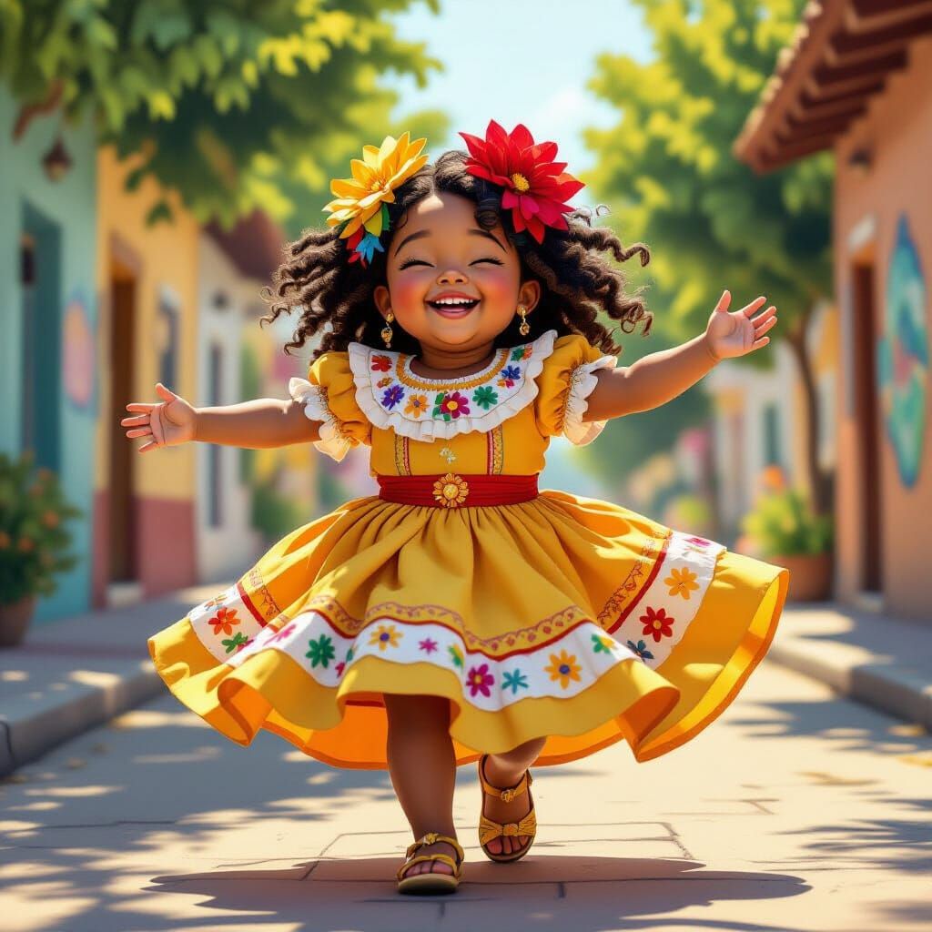 Joyful Black Girl Celebrates Hispanic Culture in Vibrant Att...