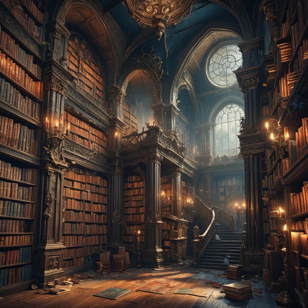 Scary Library Book Cover in Detailed Matte Painting