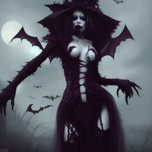 Gothic Vampire Woman in Cemetery: Fantasy Art