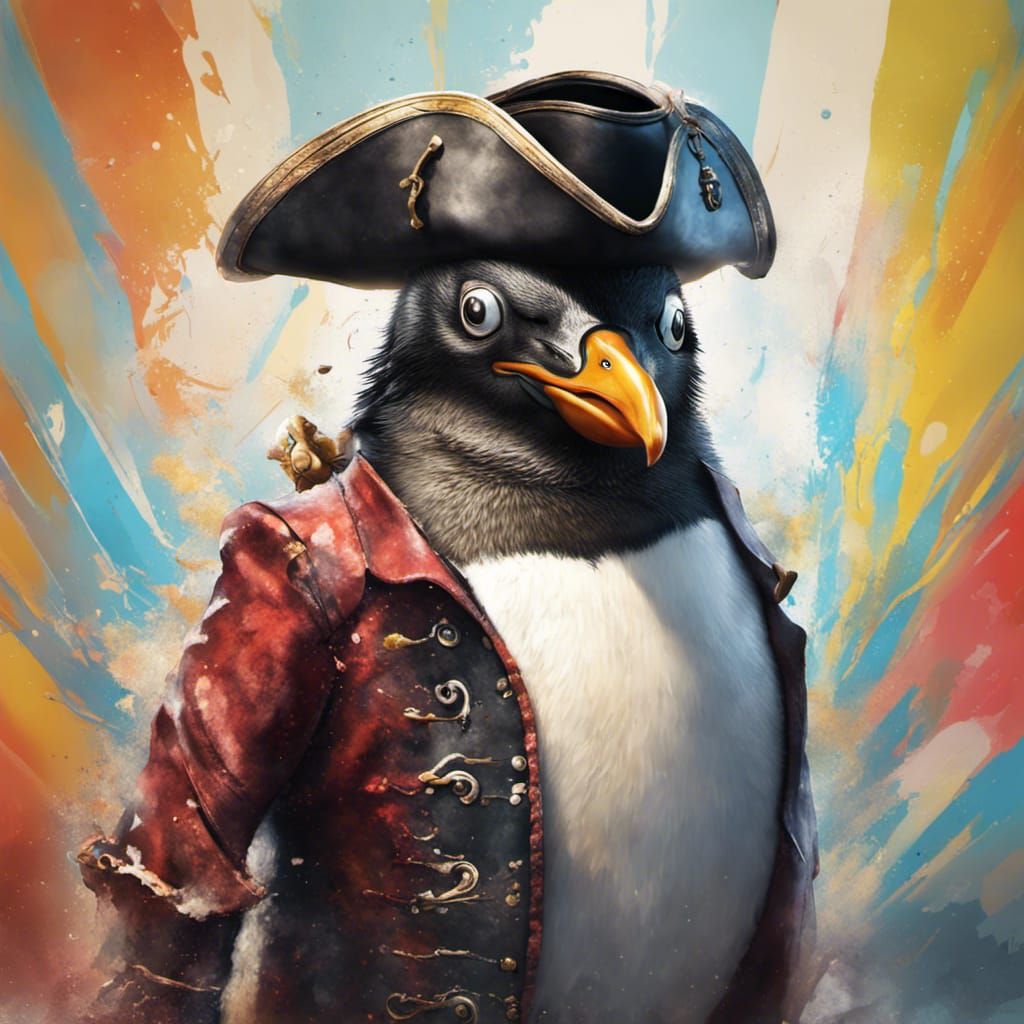 Hyperrealistic Pirate Penguin in Splash Art Style