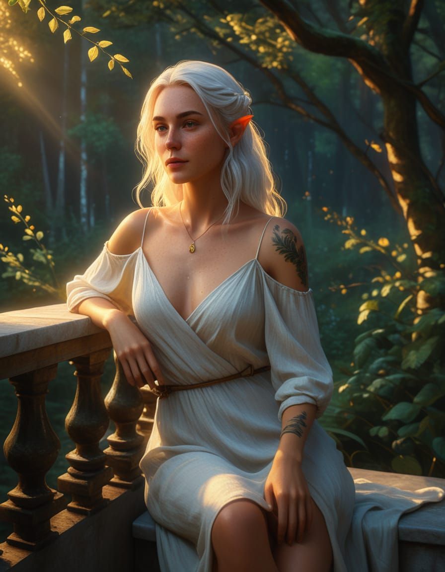 Elf Woman Portrait in Ethereal Forest Light
