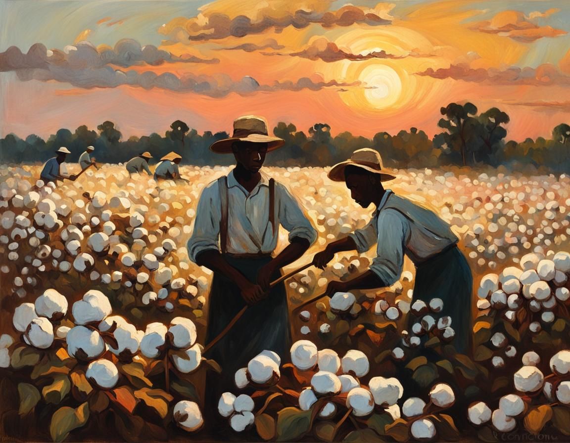 Cotton Harvest at Dusk in American Realism Style