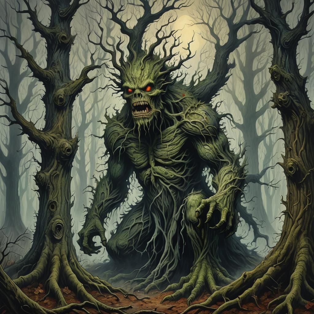 Horrendous Tree Monster in Van Gogh Style