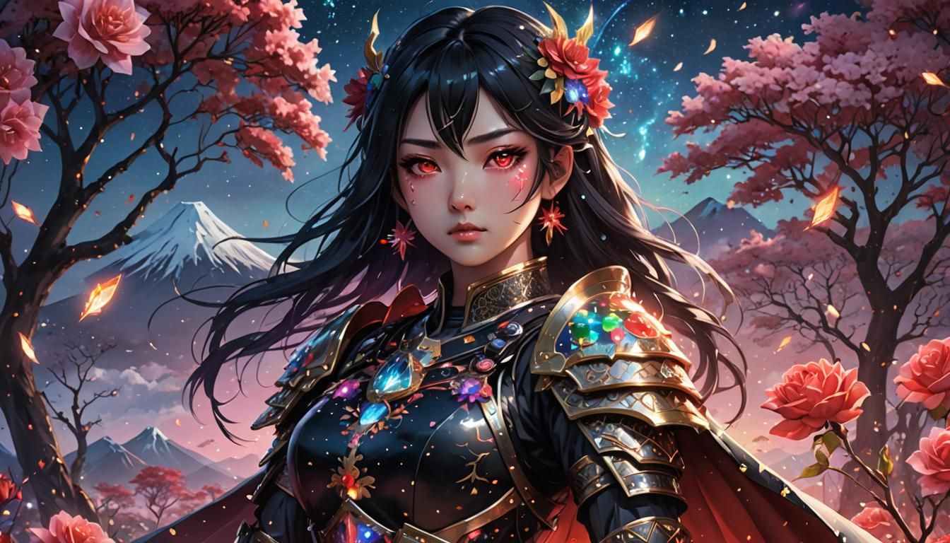 Warrior on Mount Fuji in Anime Style