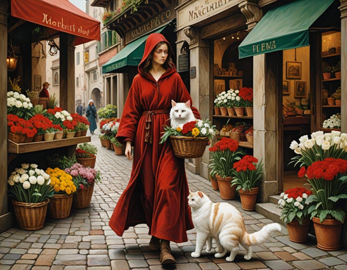 Renaissance Girl Walks into a Flower Shop