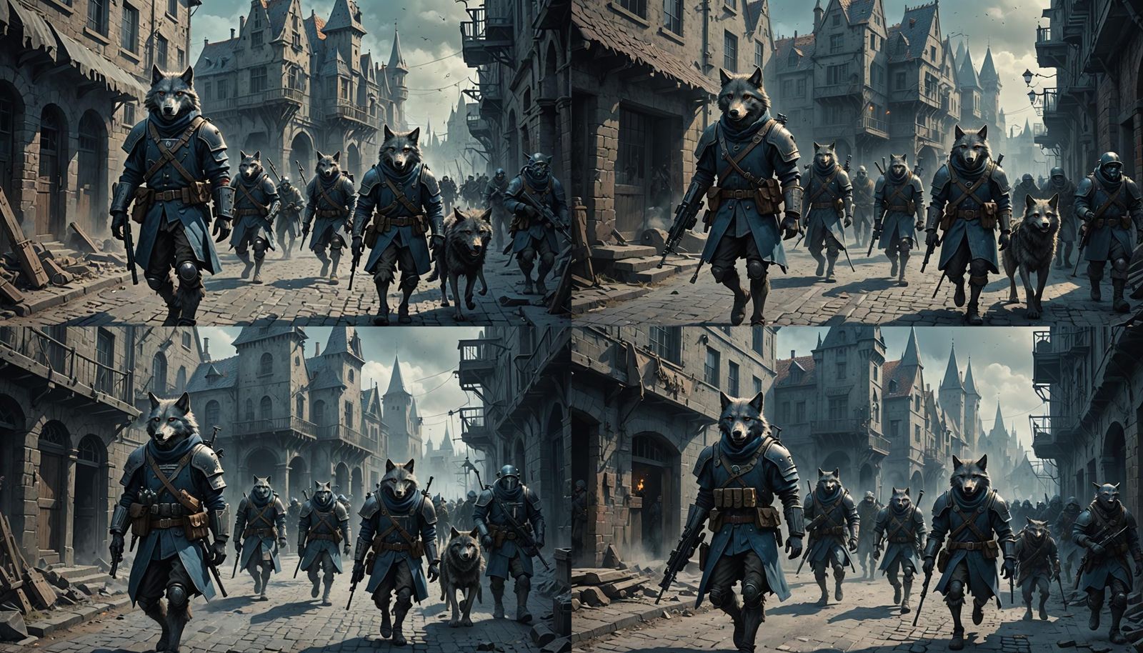 Wolf in Dystopian Cityscape: Industrial Illustration