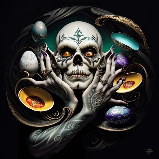 Sinister Tattooed Hand with Rings, Surreal Close-Up