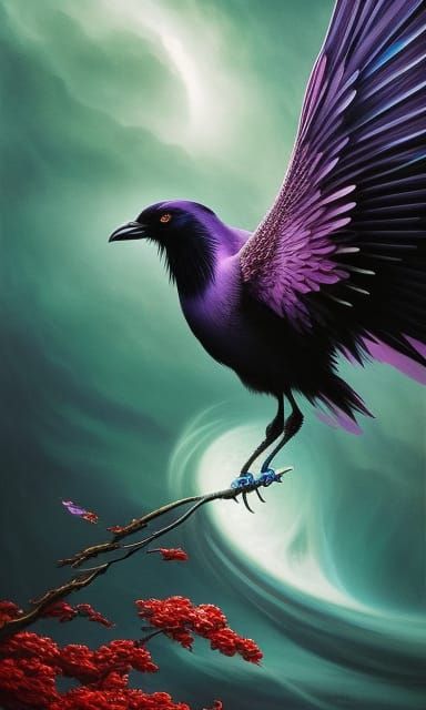 Celestial Crow in Dark Fantasy Inkpunk Style