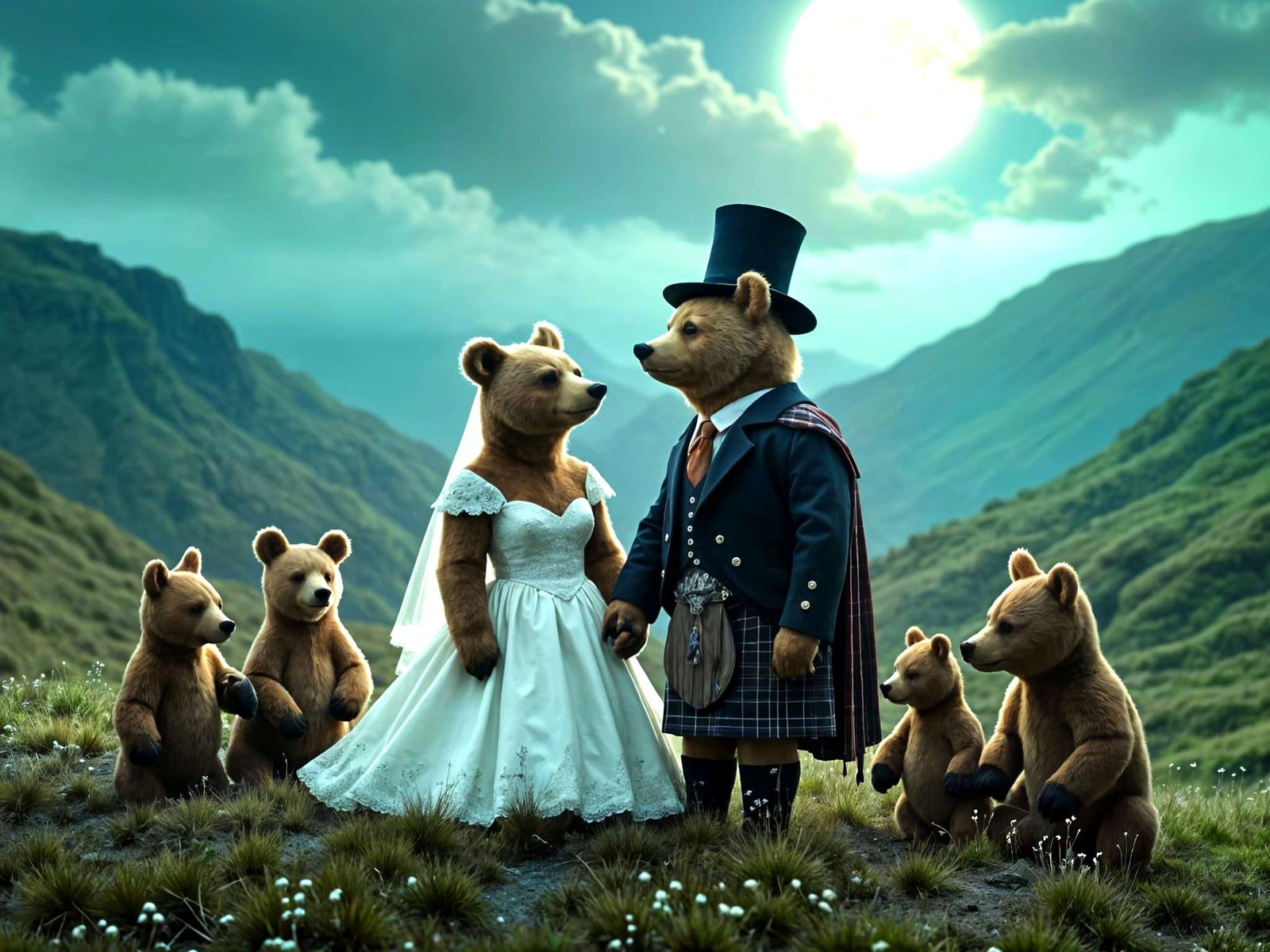 Ethereal Bear Wedding in the Style of Tim Burton