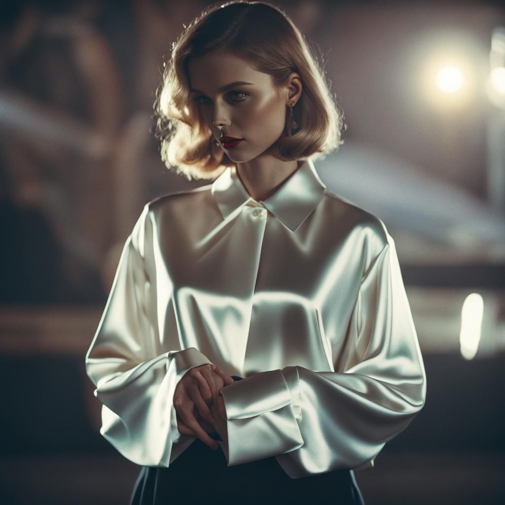Shiny Satin Blouse in Cinematic Style