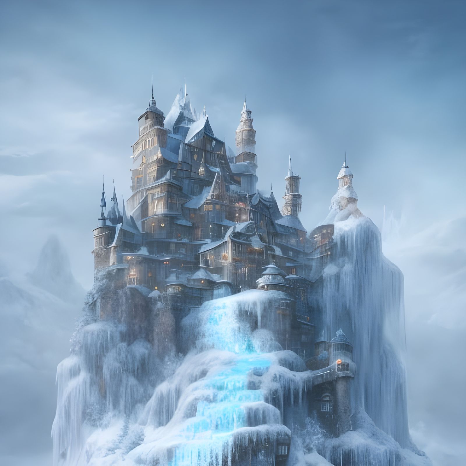 Frozen Waterfall Castle on Epic Mountain